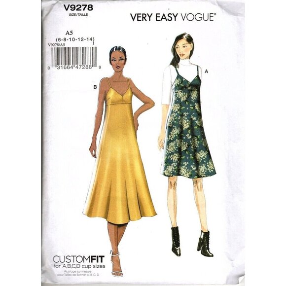 Very Easy Vogue V9278 Misses 6 to 14 Slip Dress Uncut Sewing Pattern - Picture 1 of 2